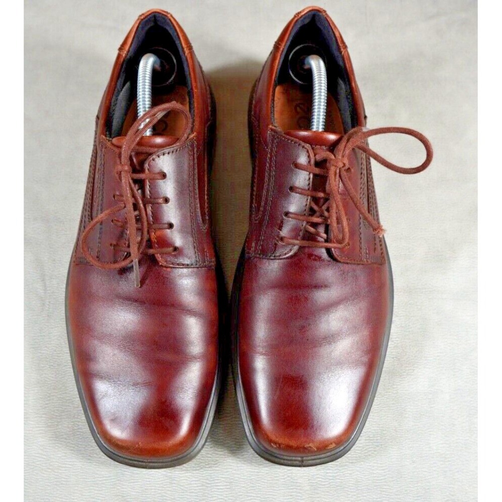 Ecco Shoes Mens 44 10 Shock Point Casual Lace Up Oxford Brown Leather Square Toe